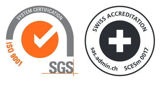 SGS ISO 9001 System-Zertifizierung mit Swiss Accreditation (SAS, SCESm 0017)